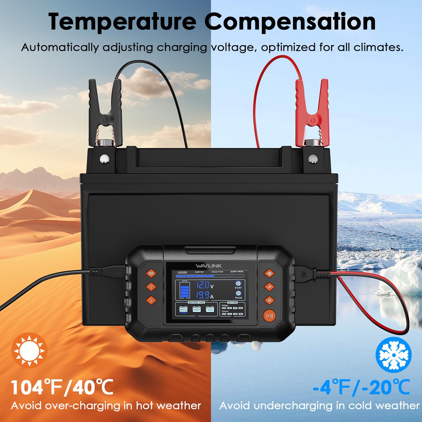 WAVLINK charging a motorcycle battery to show multi‑vehicle compatibility and convenience