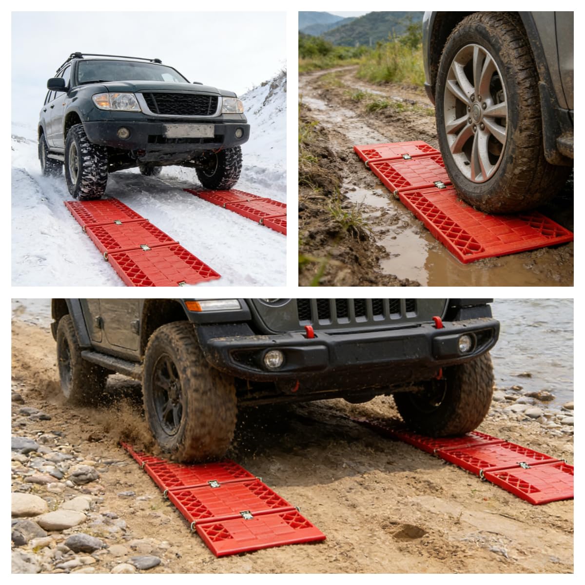 WawaAuto pad placed beneath tire in mud to help escape soft ground