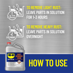 WD-40 Specialist before and after metal piece showing rust dissolved to bare metal benefit