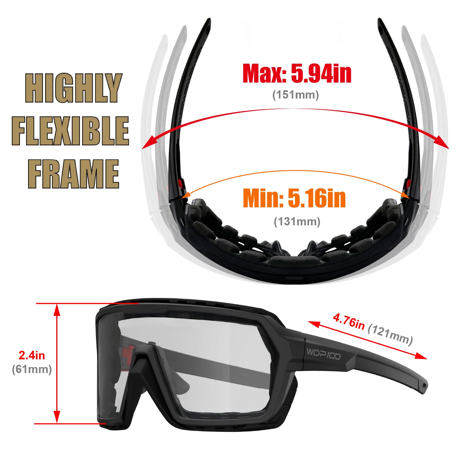 WDP100 side profile highlighting bendable nose pads for custom fit