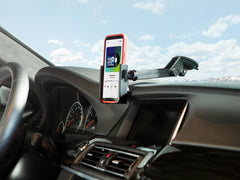 WeatherTech WindshieldFone suction base detail showing strong attachment and vibration resistance
