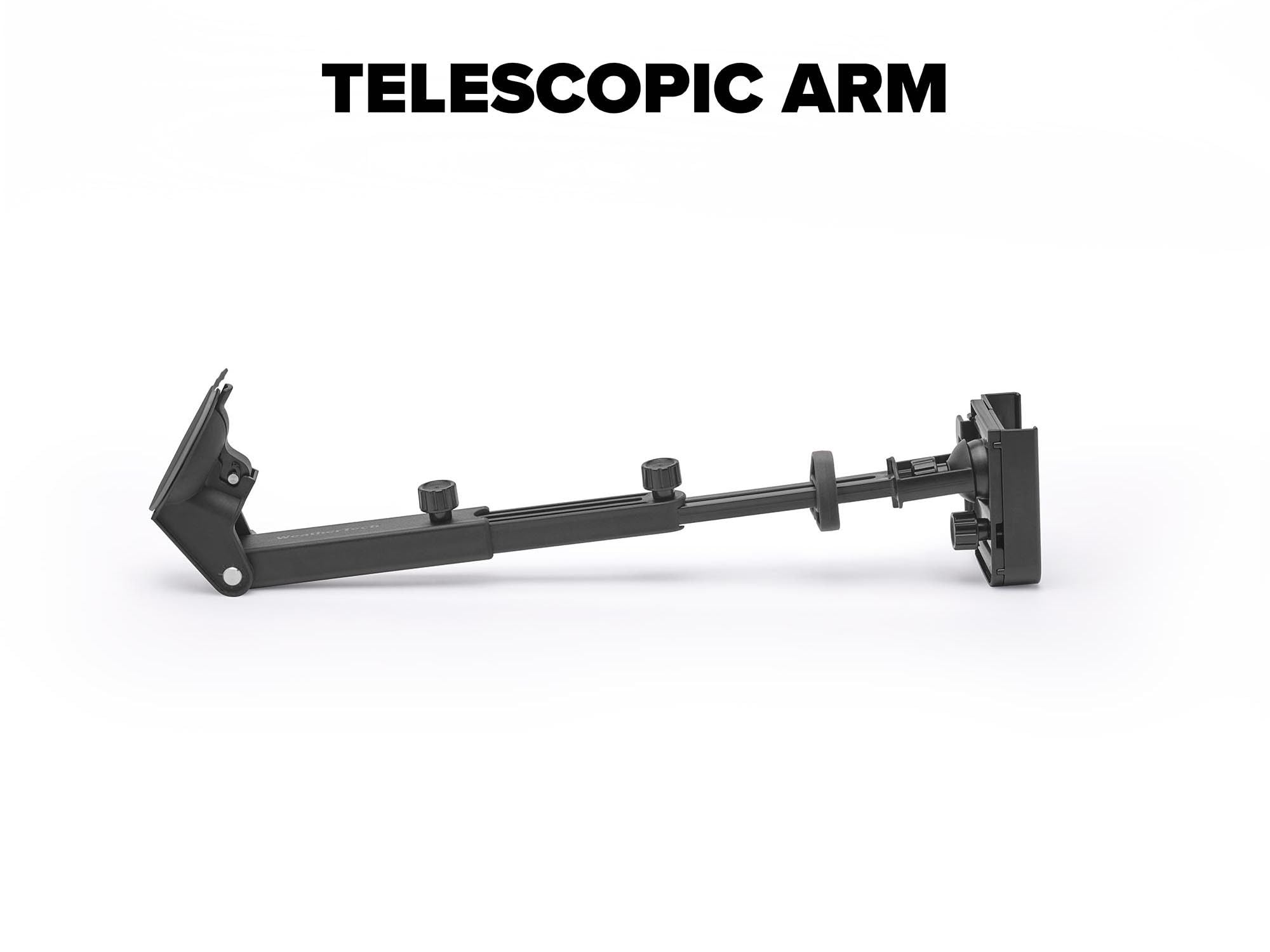 WeatherTech WindshieldFone telescopic arm extended showing deep-dash reach benefit