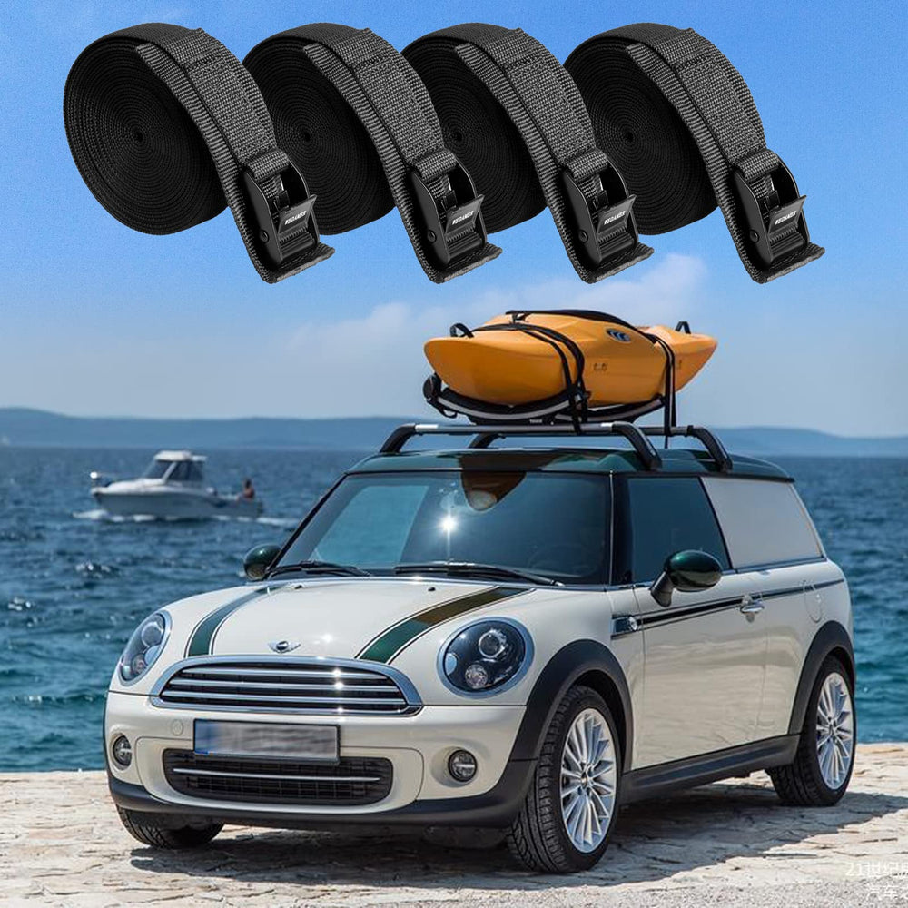 WEDAMER straps holding a kayak on a roof rack for safe transport