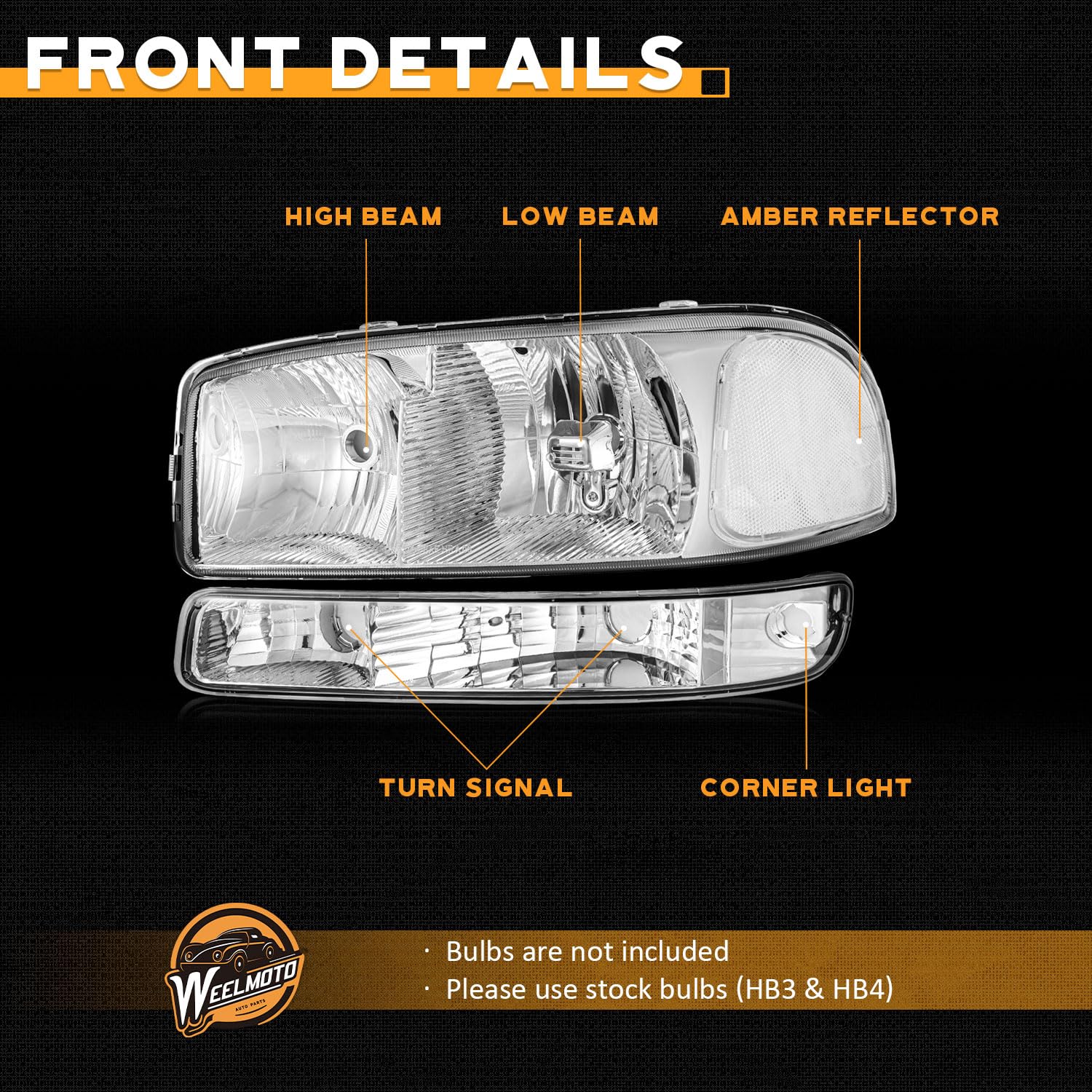 WEELMOTO headlight next to ruler showing precise dimensions for correct fitment
