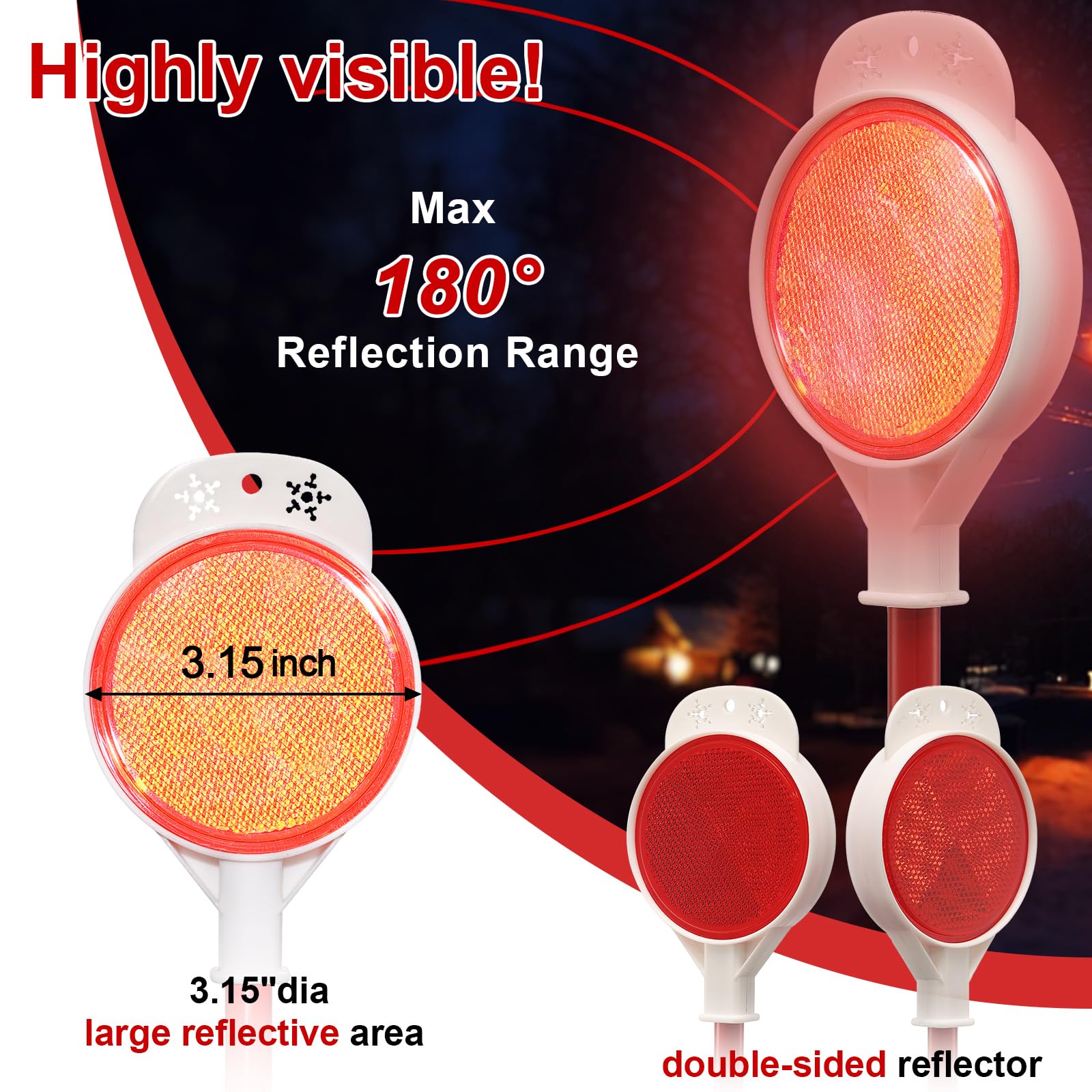 Wefaith close-up of double-sided reflector showing improved nighttime visibility