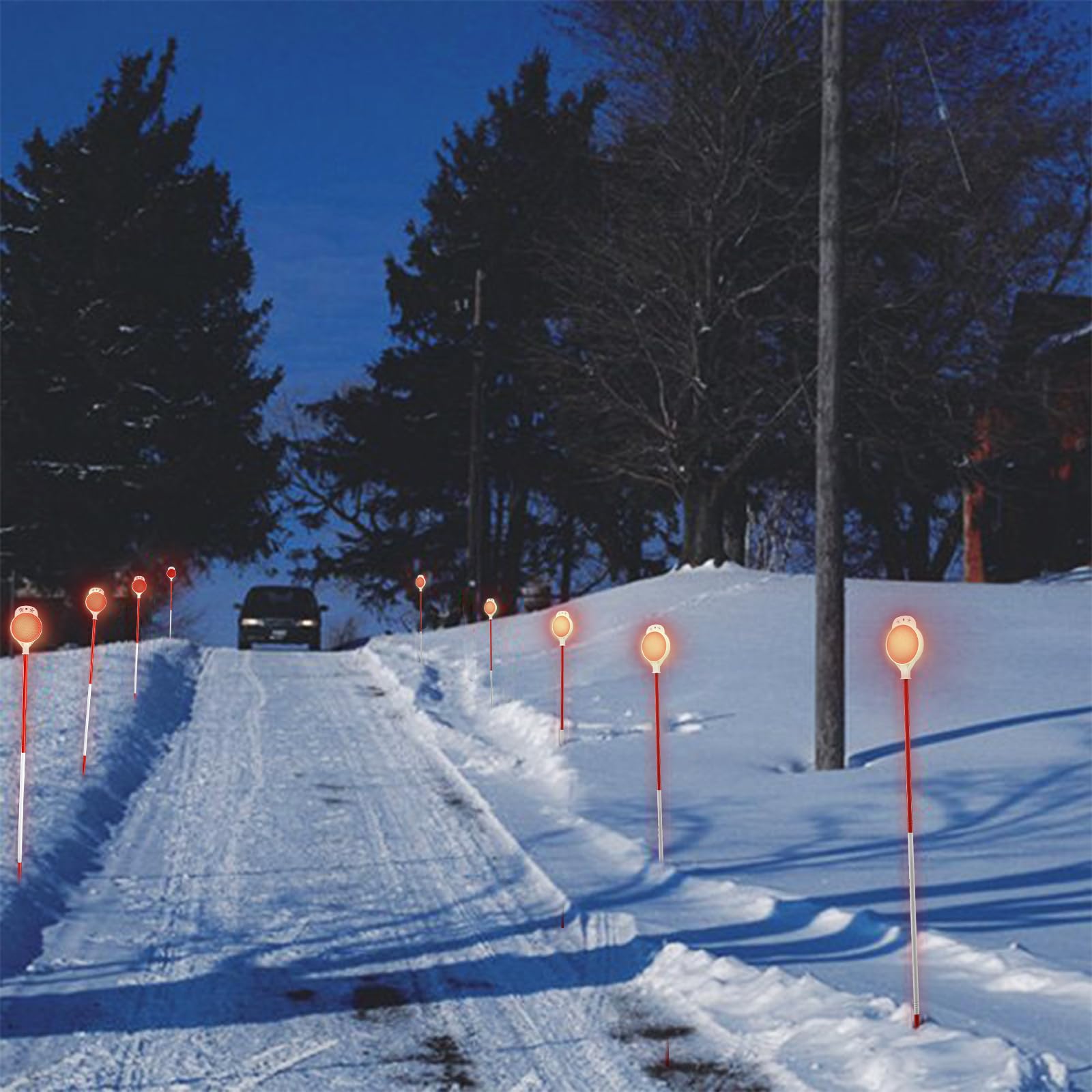 Wefaith reflectors illuminated by headlights demonstrating enhanced night guidance