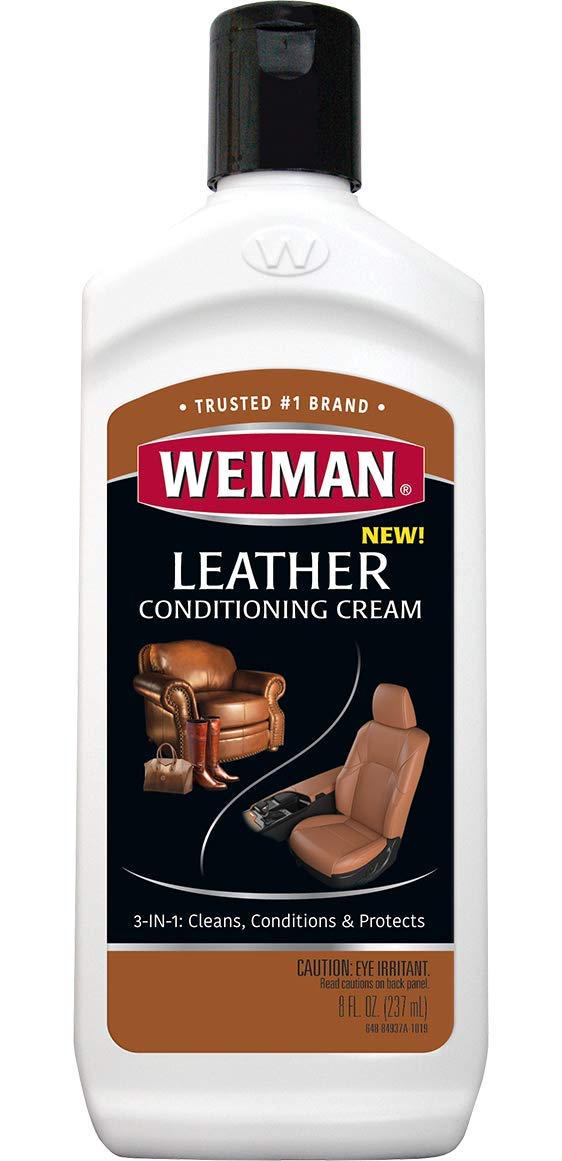 Weiman 3-in-1 front packaging showing product and benefits for leather
