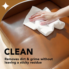 Weiman wipe in use on sofa removing surface dirt and oils