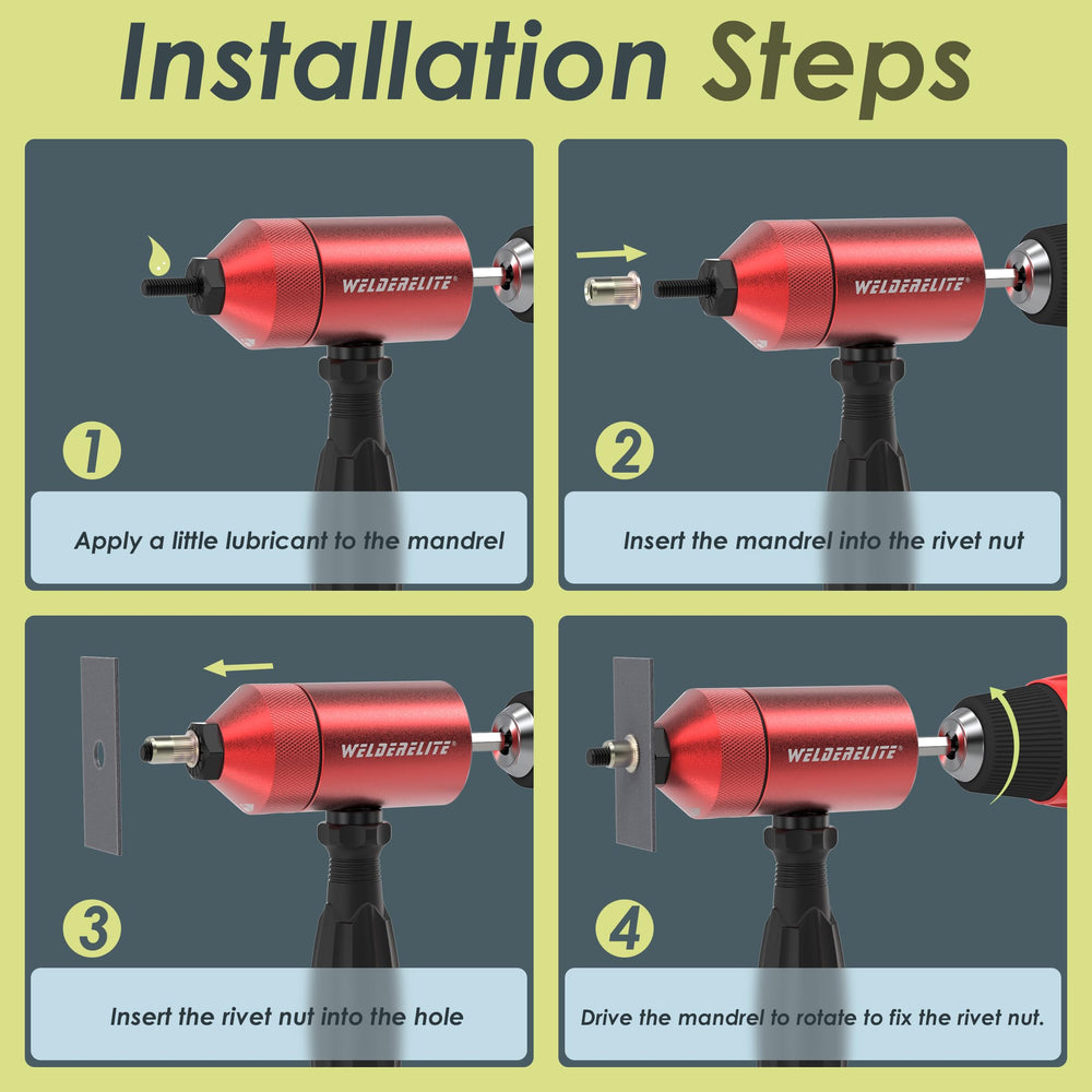WelderElite ratchet wrench in use installing a rivet nut demonstrating controlled torque