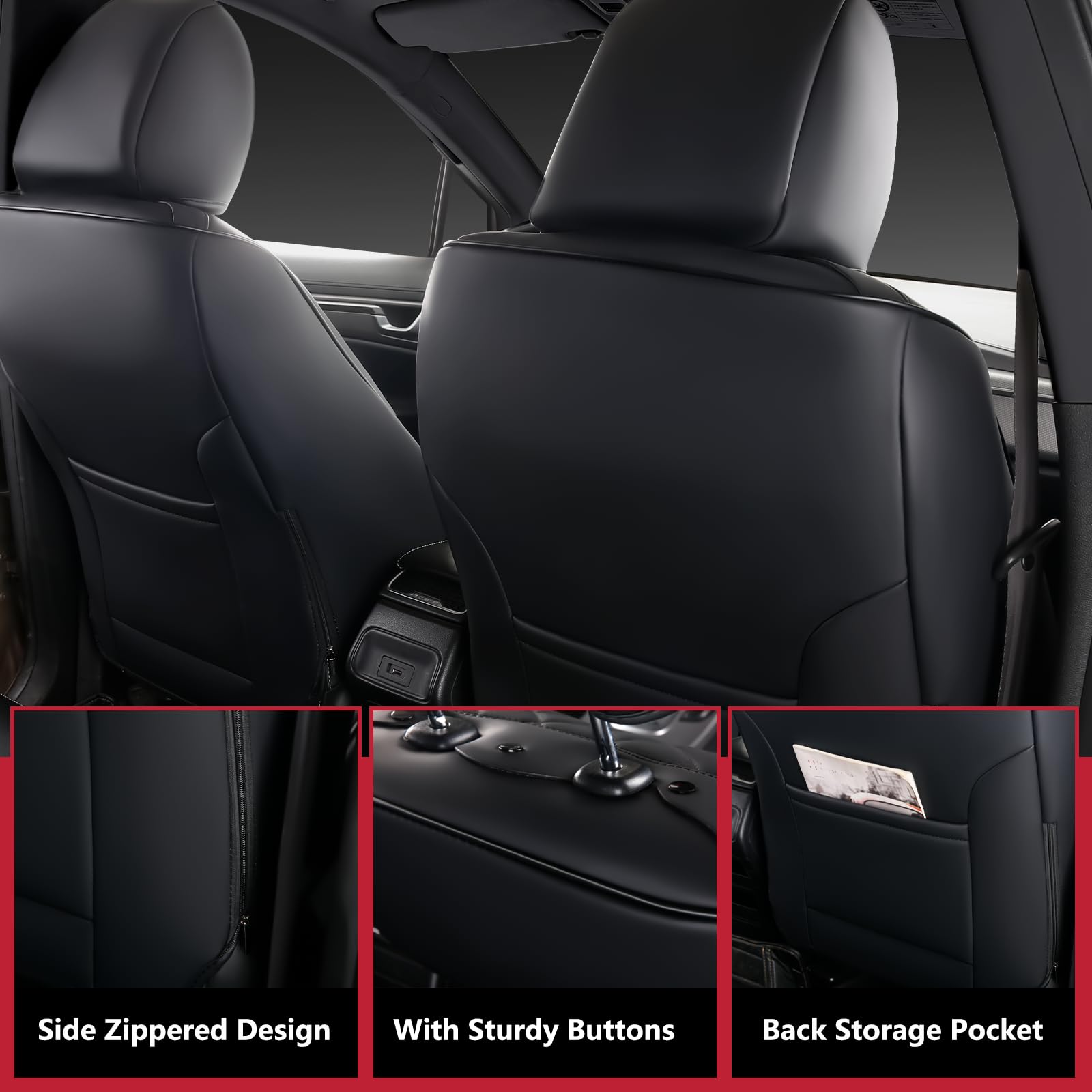 WENNFOUR headrest close-up showing tailored shape and precise stitching for secure fit