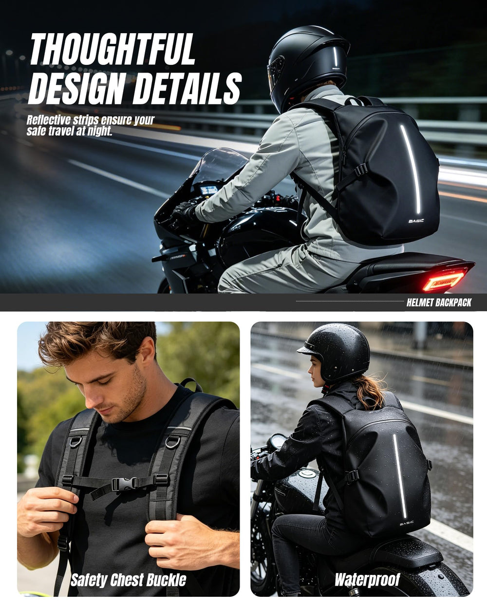 WEPLAN backpack placed on a motorcycle seat for convenient transfer
