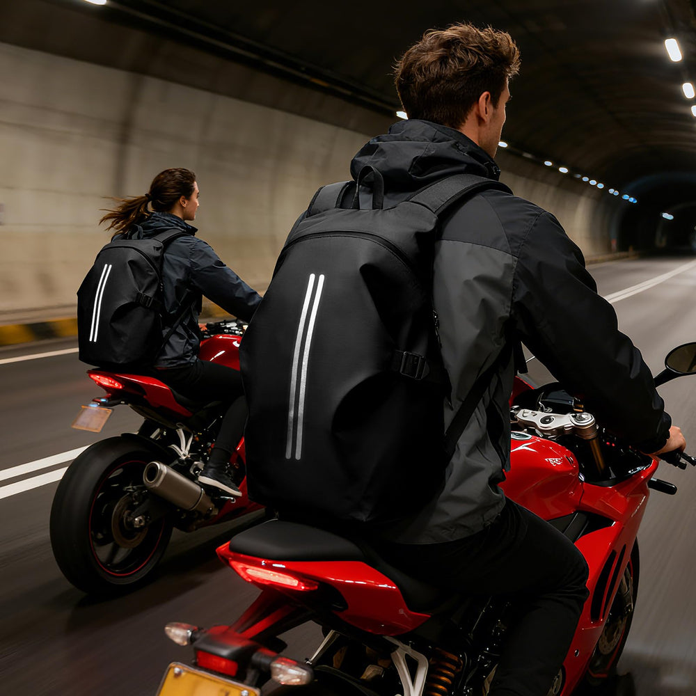 WEPLAN side detail with reflective strip enhancing rider visibility