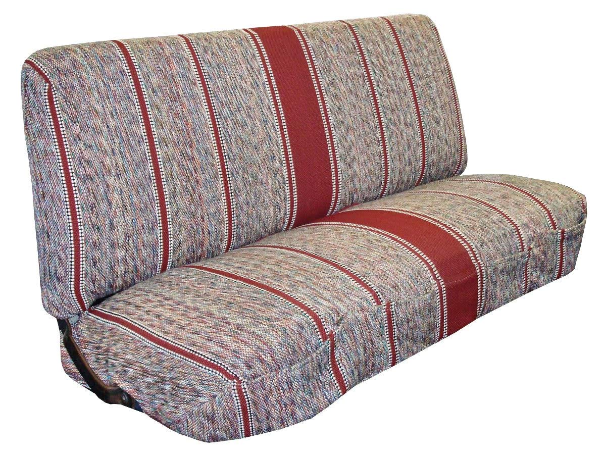 West Coast Auto front view of red Baja saddle blanket cover showing full bench protection and style