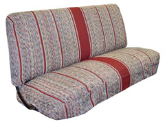 West Coast Auto front view of red Baja saddle blanket cover showing full bench protection and style