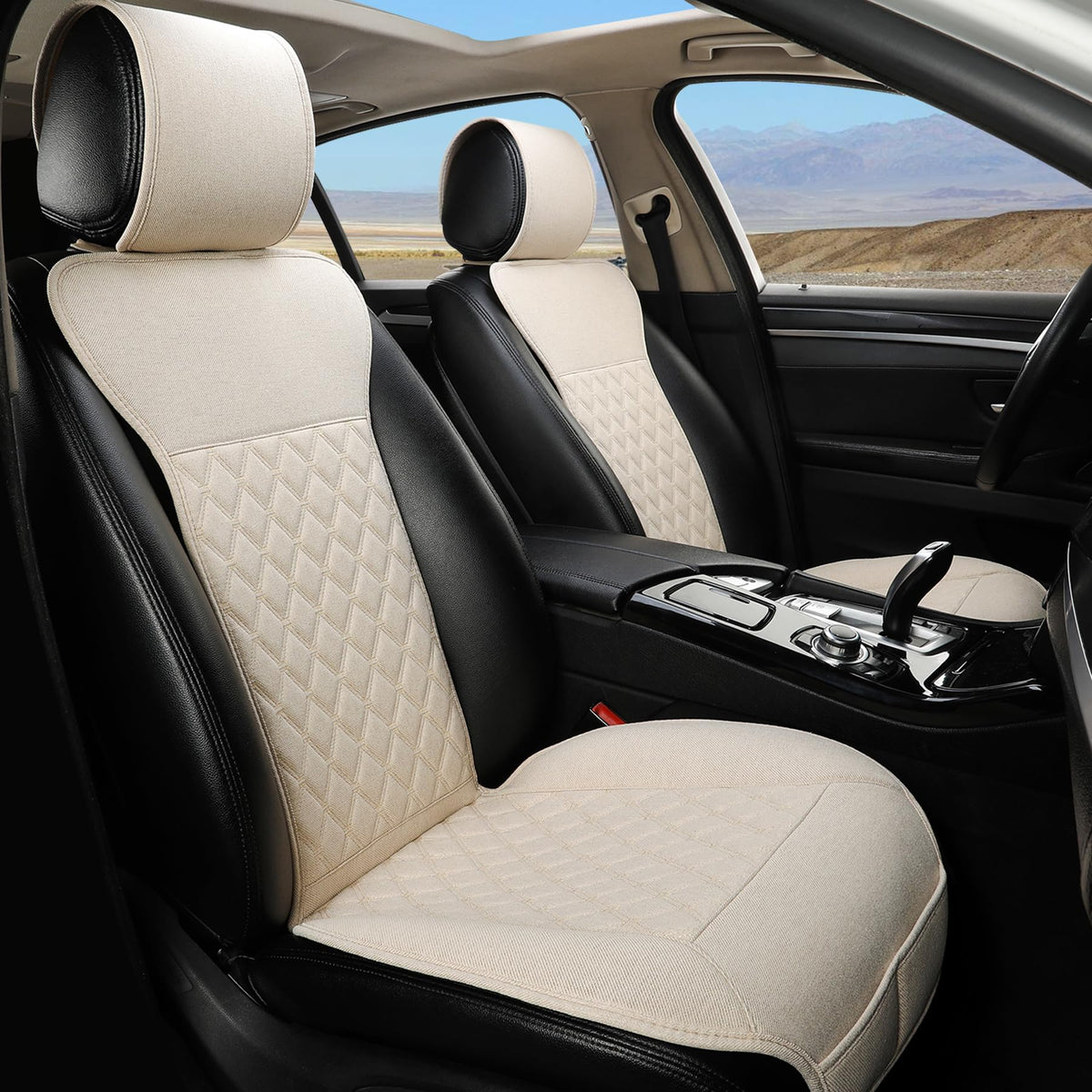 West Llama front seat cover full view showing clean protection and fit