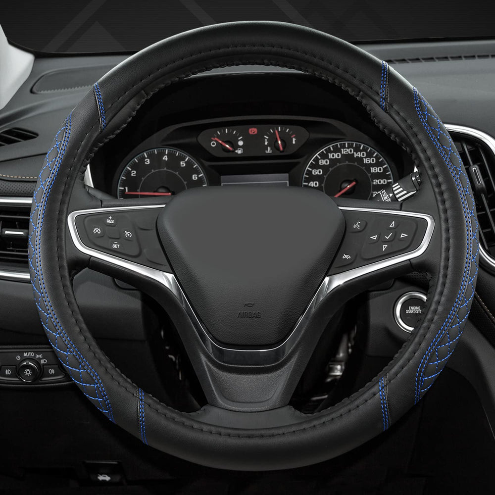 West Llama cover installed on Chevy Silverado steering wheel for upgraded interior