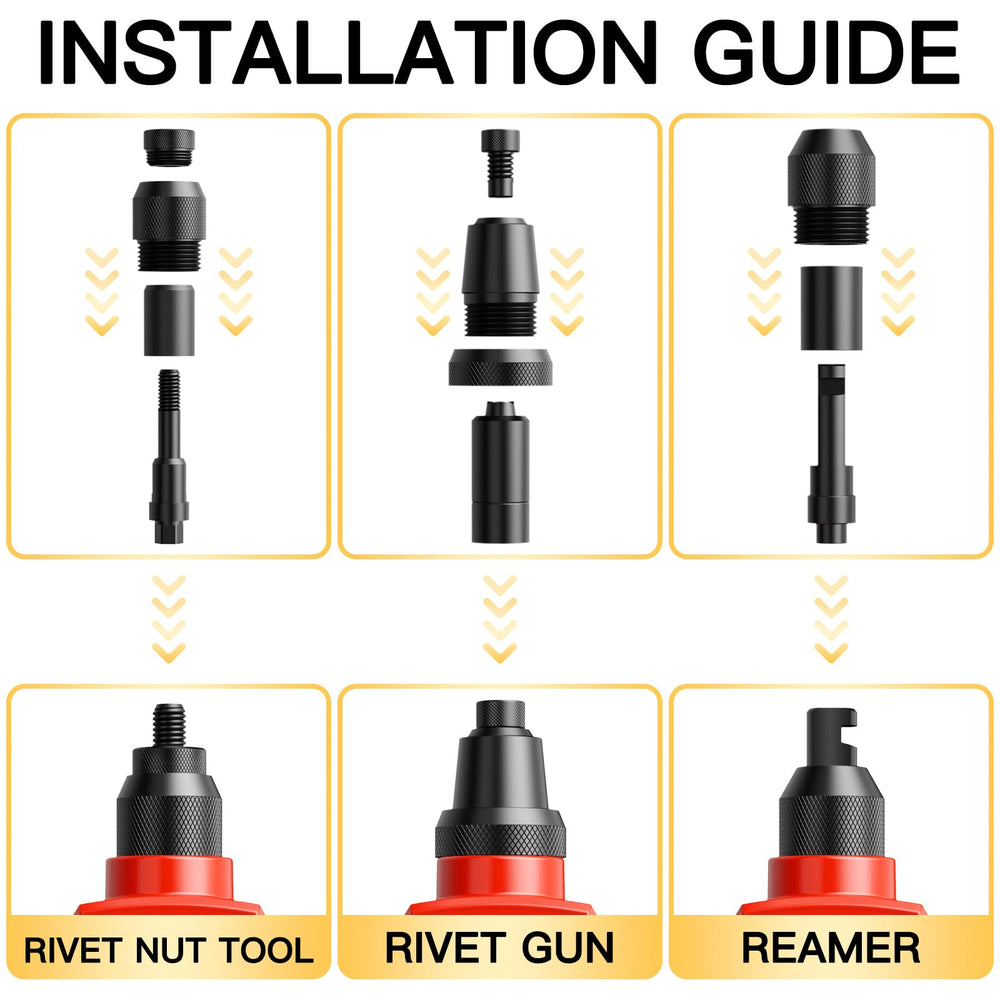 WETOLS mandrels and rivet heads arranged showing included sizes for versatility