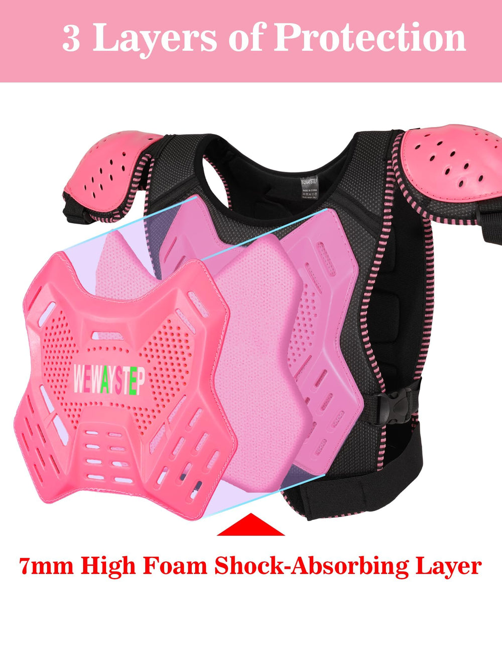 WEWAYSTEP close-up of PP chest plate showing rigid protection and impact dispersion