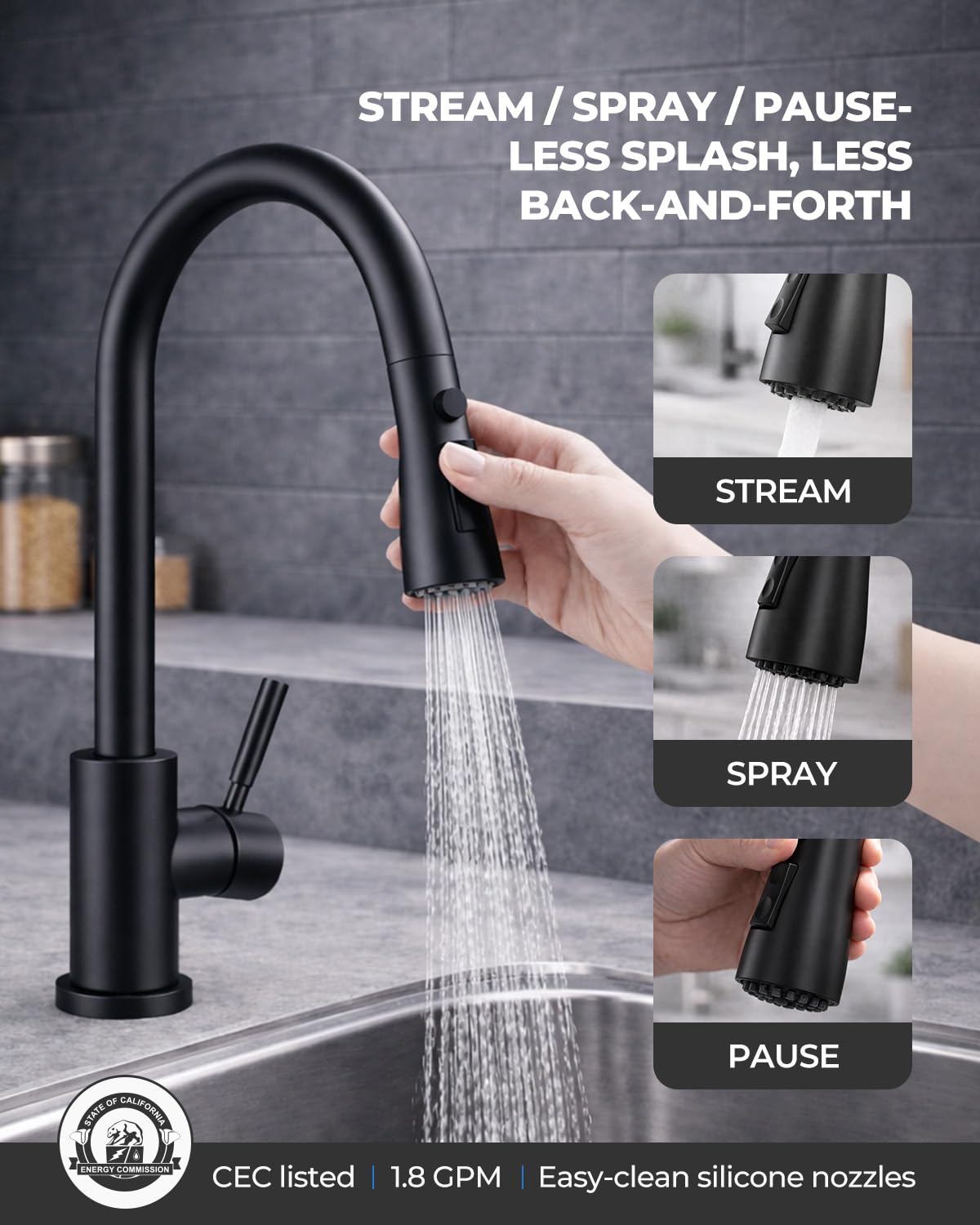 WEWE faucet swiveling 360 degrees to reach all sink corners smoothly