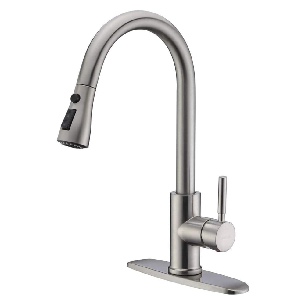 WEWE faucet front view showing brushed nickel finish and modern tulip design benefit durable style