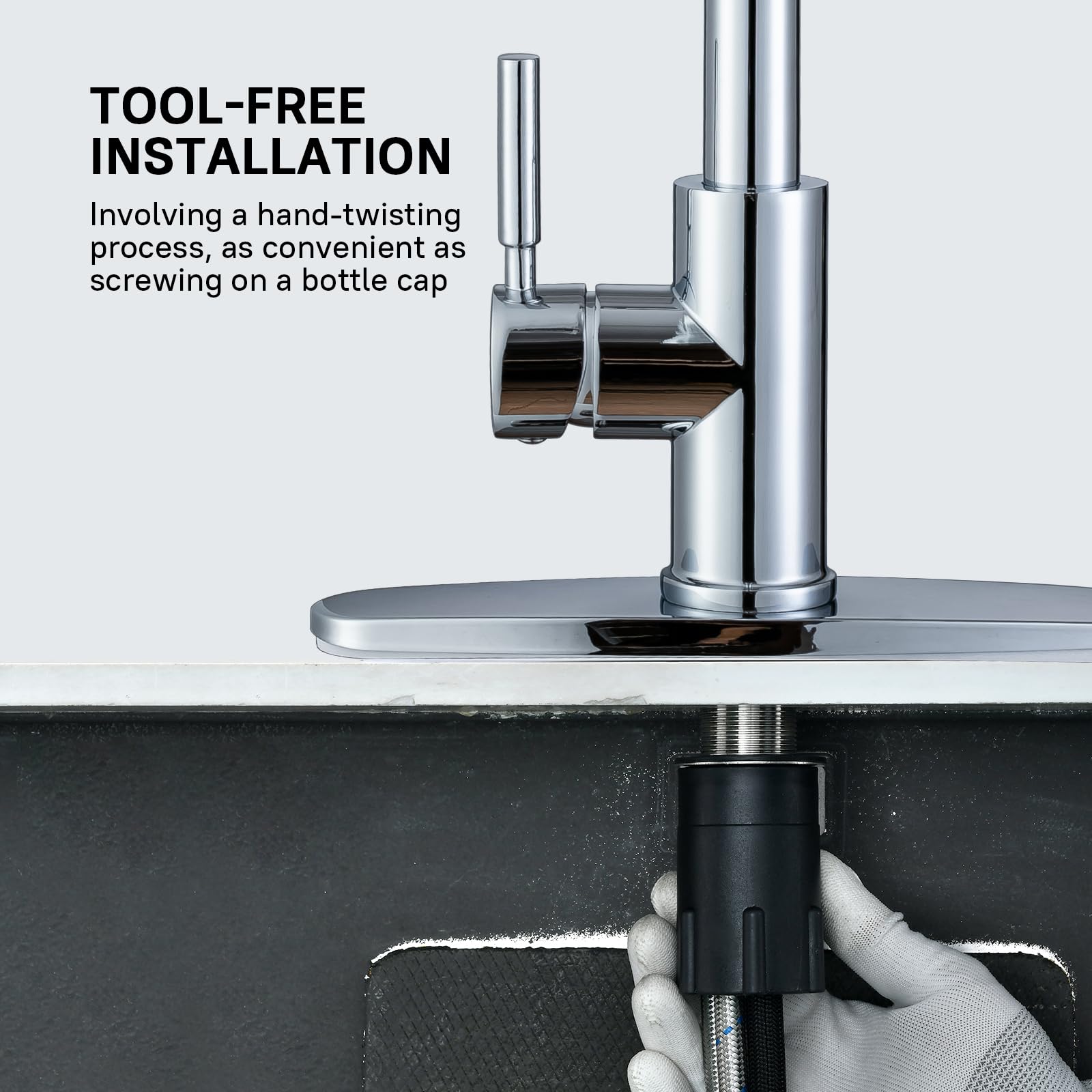 WEWE faucet in modern kitchen lifestyle scene highlighting polished look and convenience