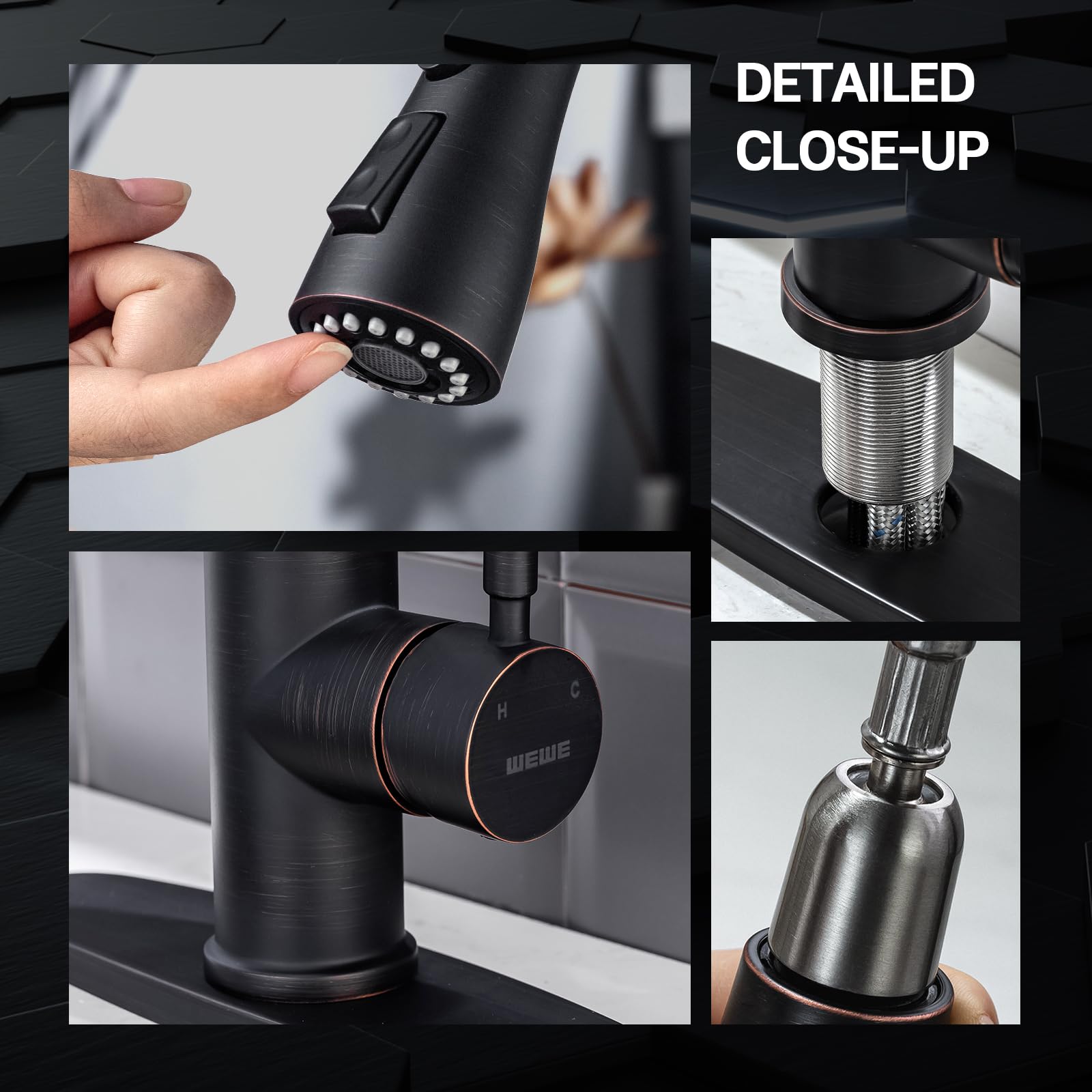 WEWE mounted faucet showing preinstalled waterlines for quick DIY installation