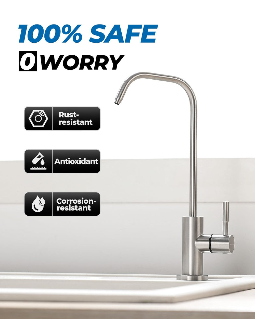 WEWE RO under-sink scale showing faucet connectors and compact installation