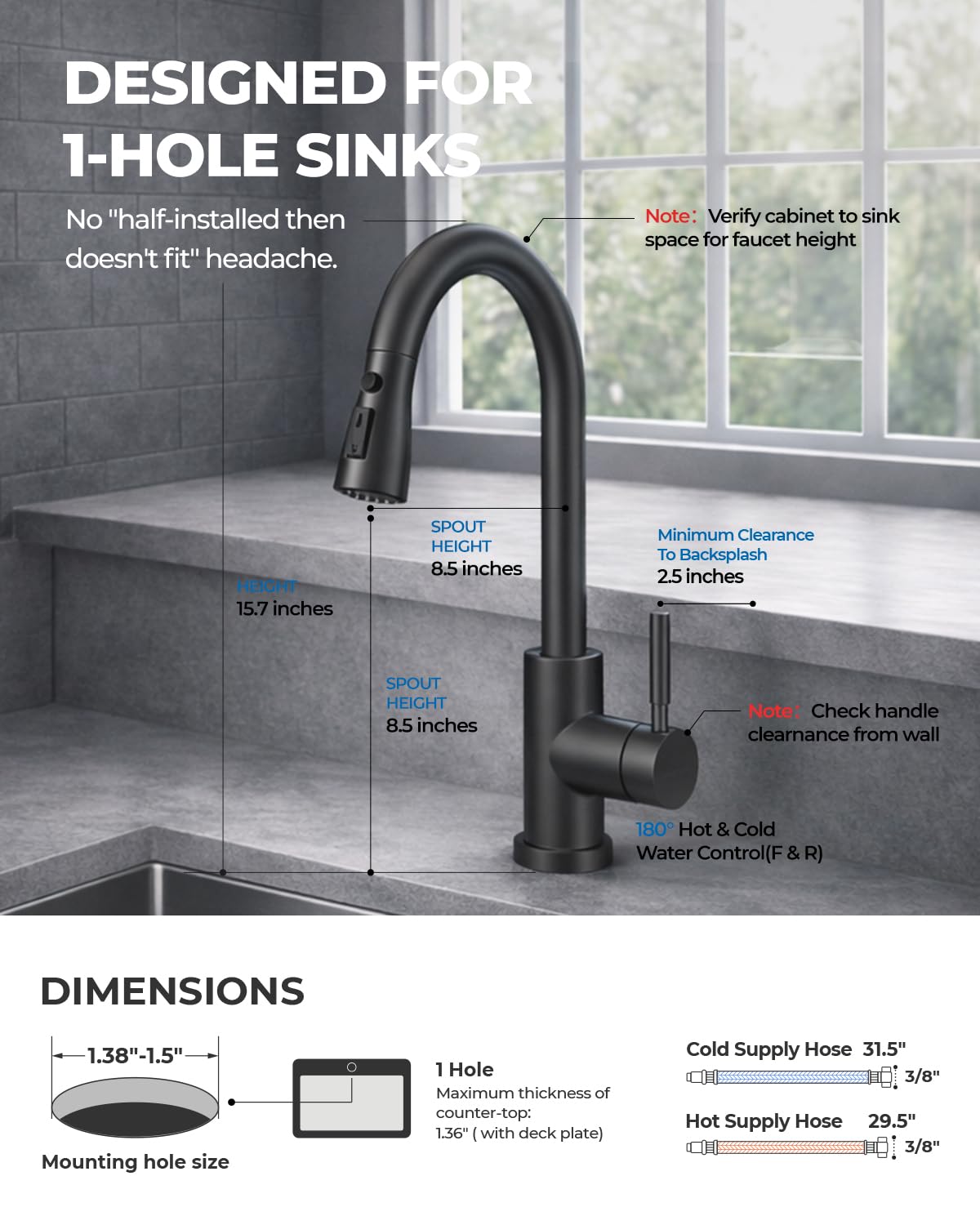 WEWE undersink supply hoses view showing longer lines for easier shutoff access