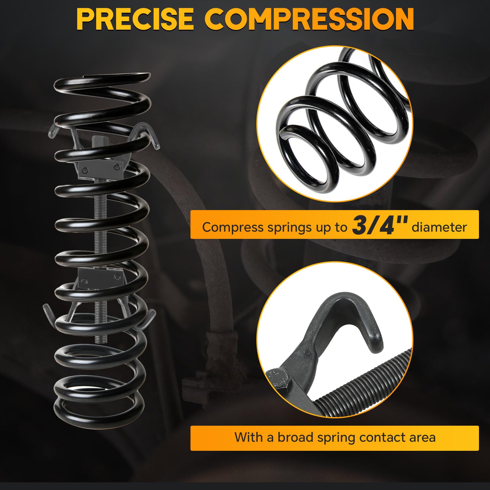 weyleity tool in use compressing a car coil spring for controlled removal