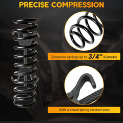 weyleity tool in use compressing a car coil spring for controlled removal