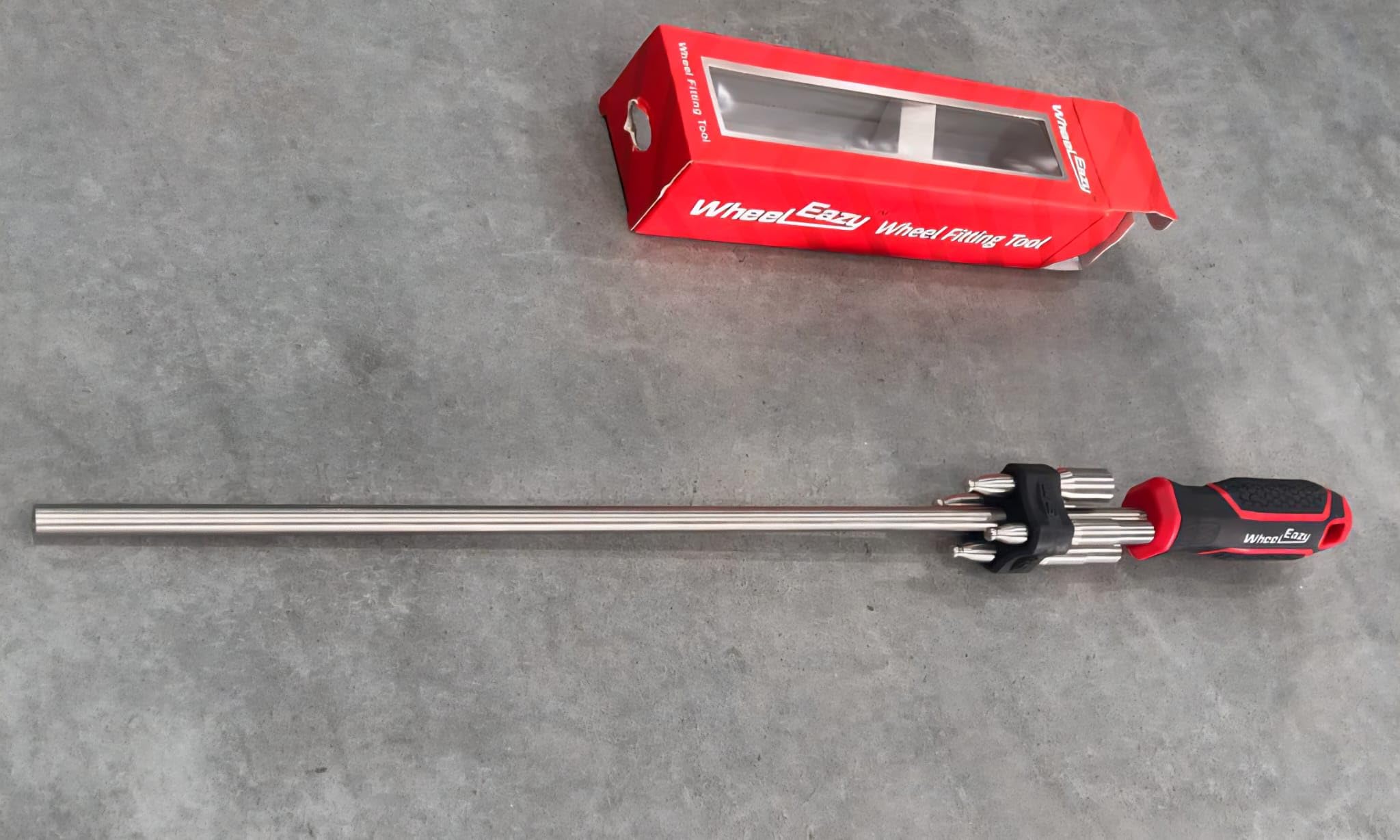 WheelEazy front view showing tool and adaptors for quick alignment