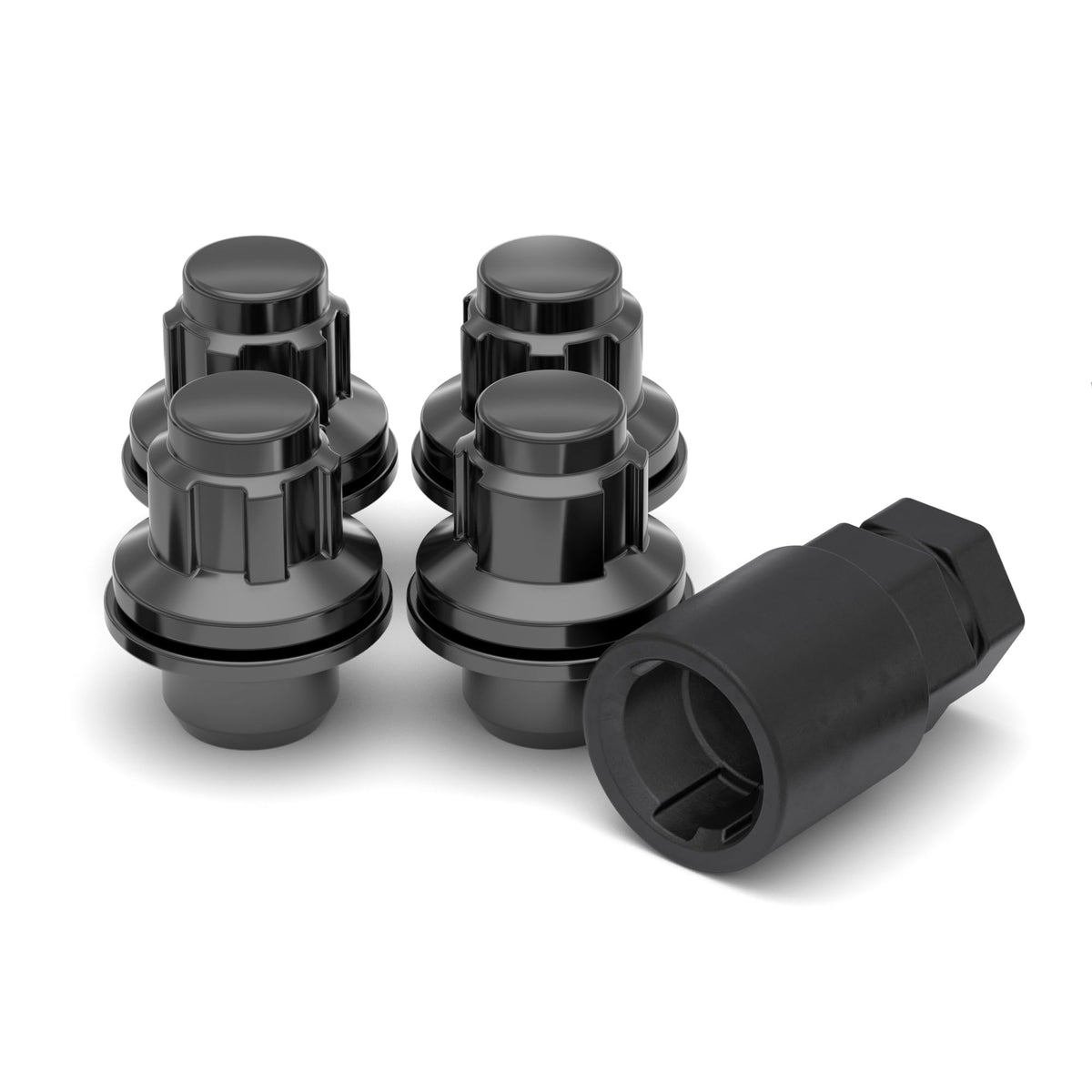 White Knight front packaging showing black chrome wheel locks and washer, protects wheels