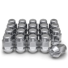 White Knight front view of 20-pack lug nuts showing chrome finish and tidy arrangement for visual appeal