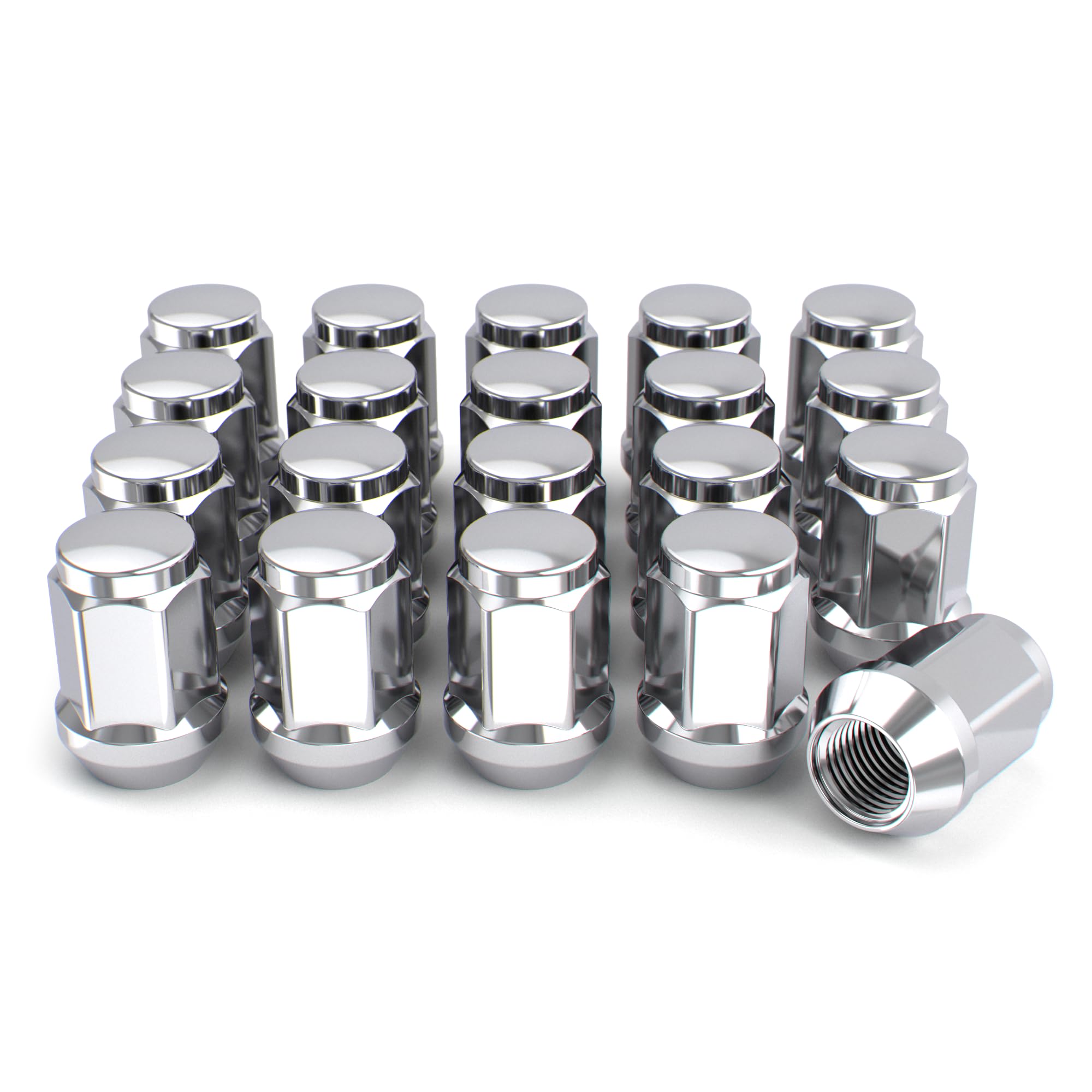 White Knight front view of 20-pack lug nuts showing uniform finish and fit benefit