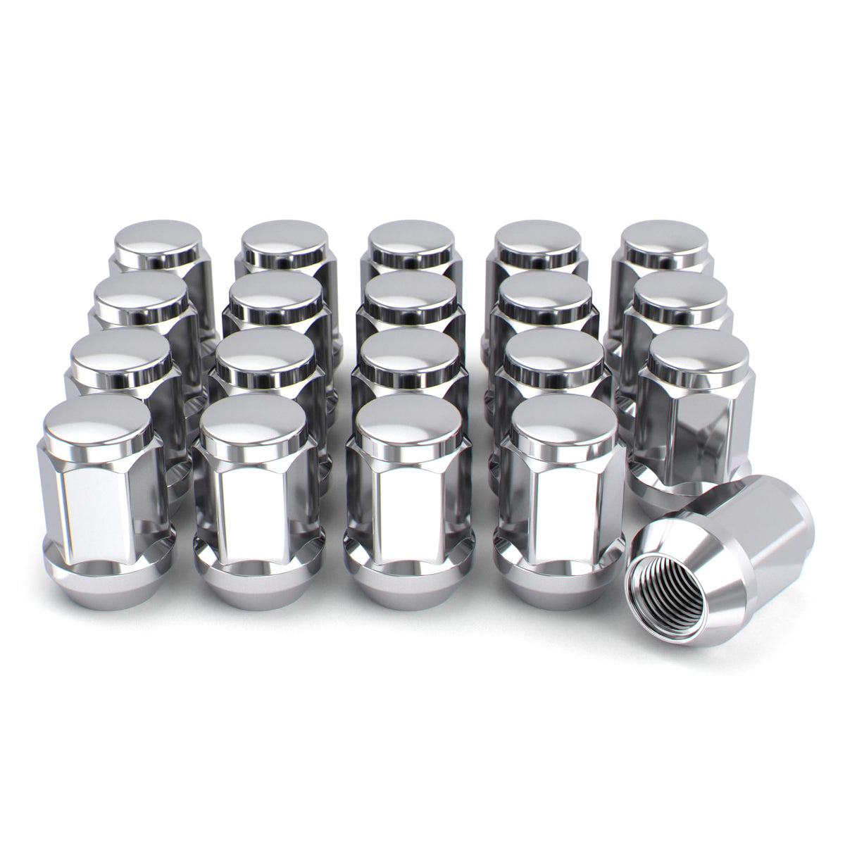 White Knight front view of 20-pack lug nuts showing uniform finish and fit benefit