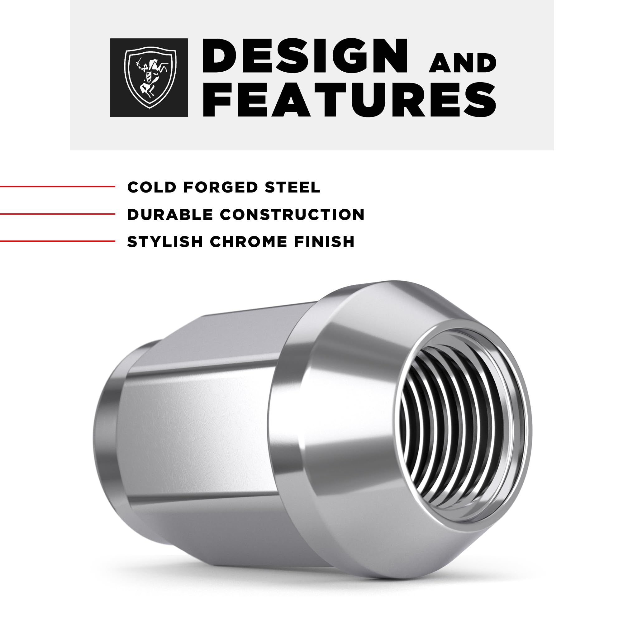 White Knight lug nut next to ruler showing 1.40 inch height for correct sizing