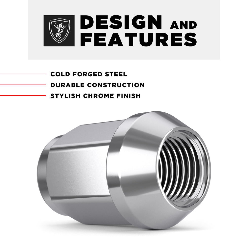 White Knight lug nut next to ruler showing 1.40 inch height for correct sizing