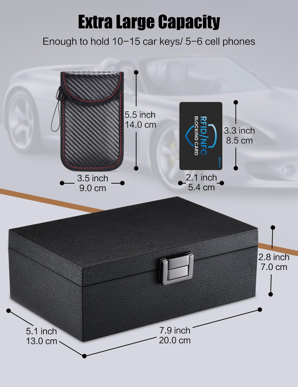 WHonor Faraday box next to a notebook to show compact size and portability benefit