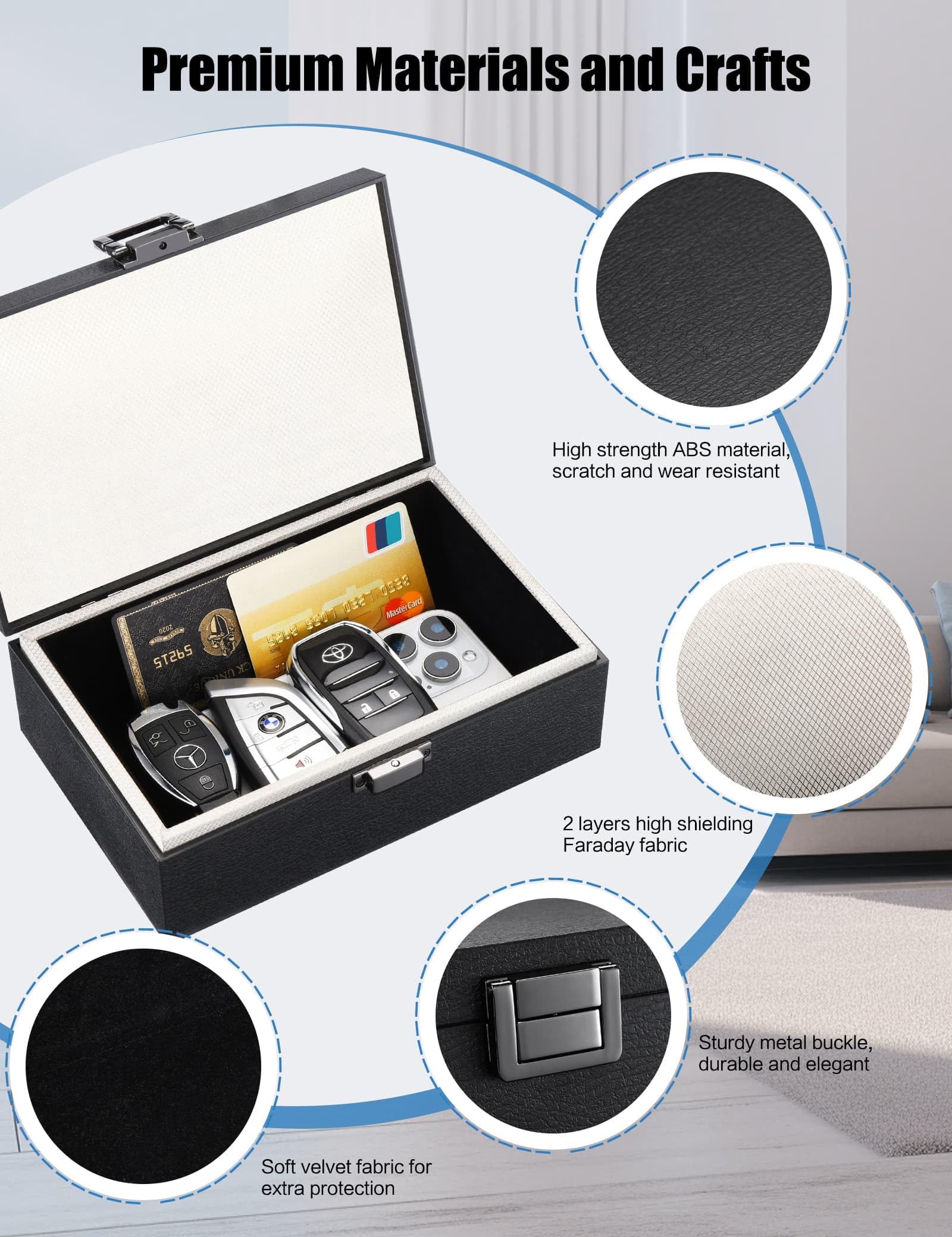 WHonor box holding multiple key fobs and a smartphone for organized security benefit
