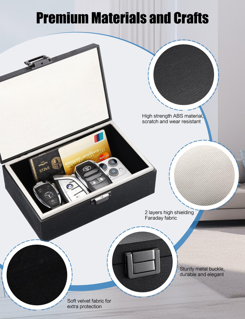 WHonor box holding multiple key fobs and a smartphone for organized security benefit