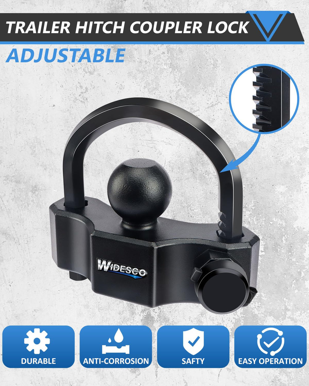 Widesco lock installed on 1-7/8" coupler demonstrating universal fit security