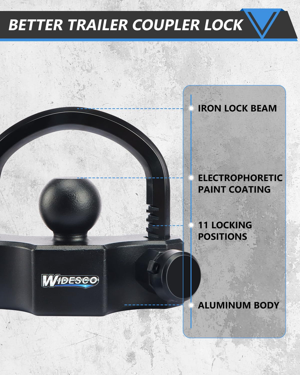 Widesco lock fitted to 2" coupler emphasizing versatile compatibility and protection