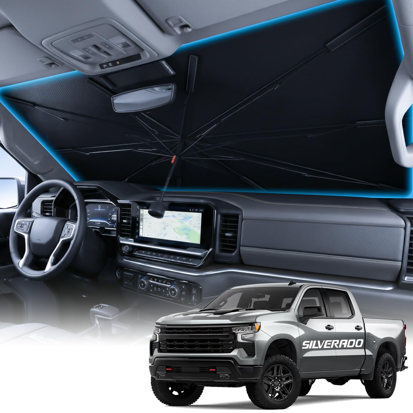 Wigoo front full windshield fit on Silverado protects cabin from sun