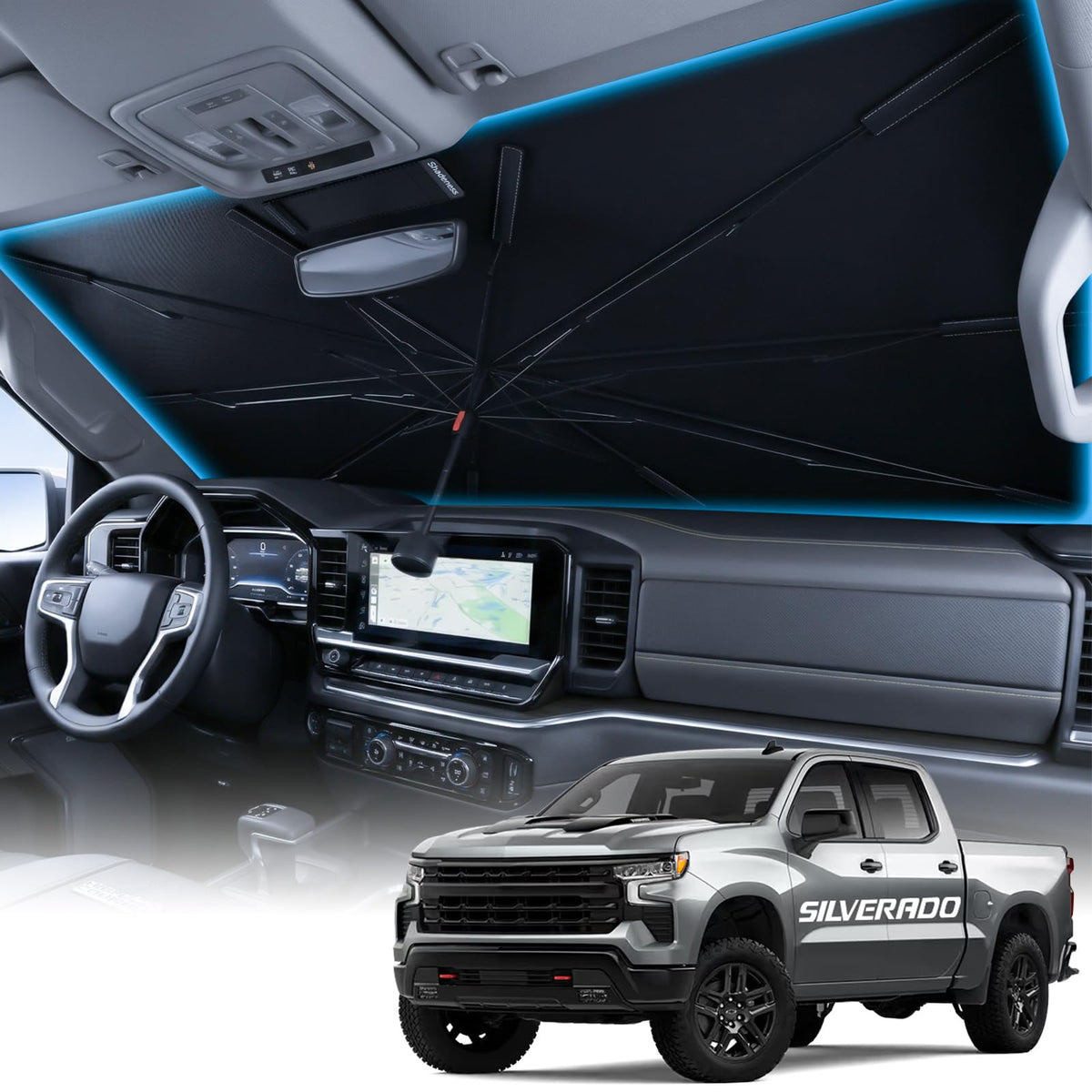 Wigoo front full windshield fit on Silverado protects cabin from sun