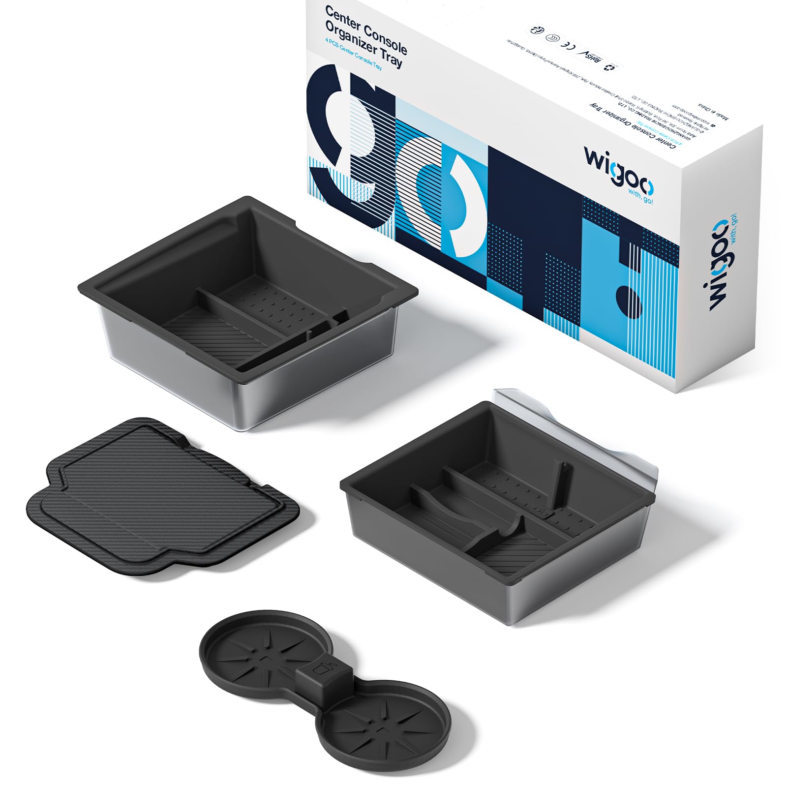 Wigoo front view of console organizer showing clean fit and easy installation benefit