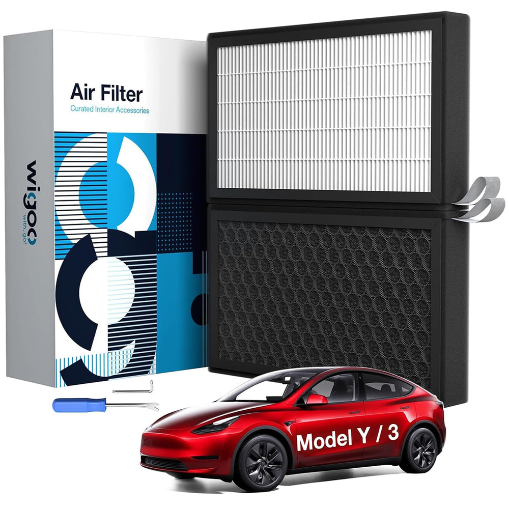 Wigoo front packaging for Tesla Model 3/Y showing product and fit benefits