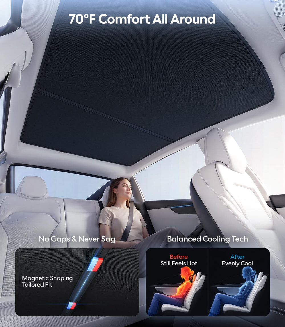 Wigoo installed front sunshade in Tesla Model Y demonstrating reduced glare