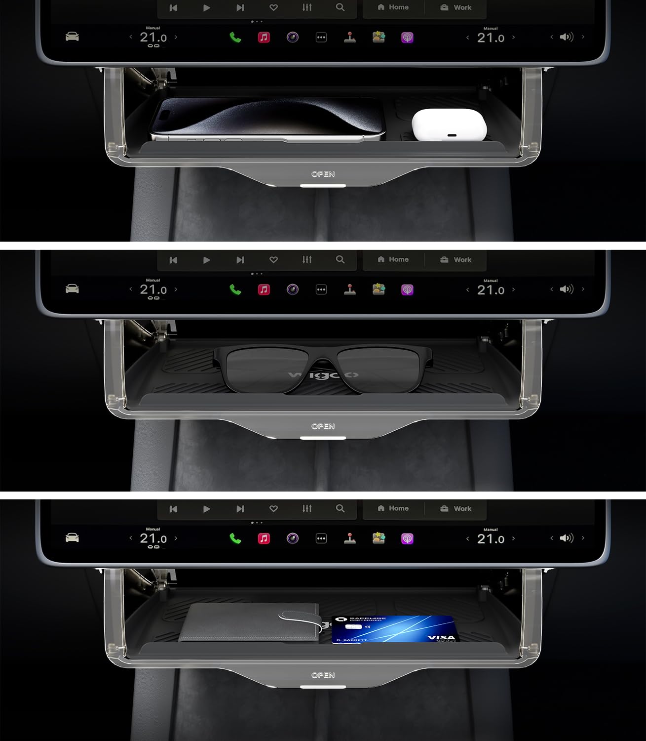 Wigoo lifestyle view on dashboard, keeps cabin clean and items accessible