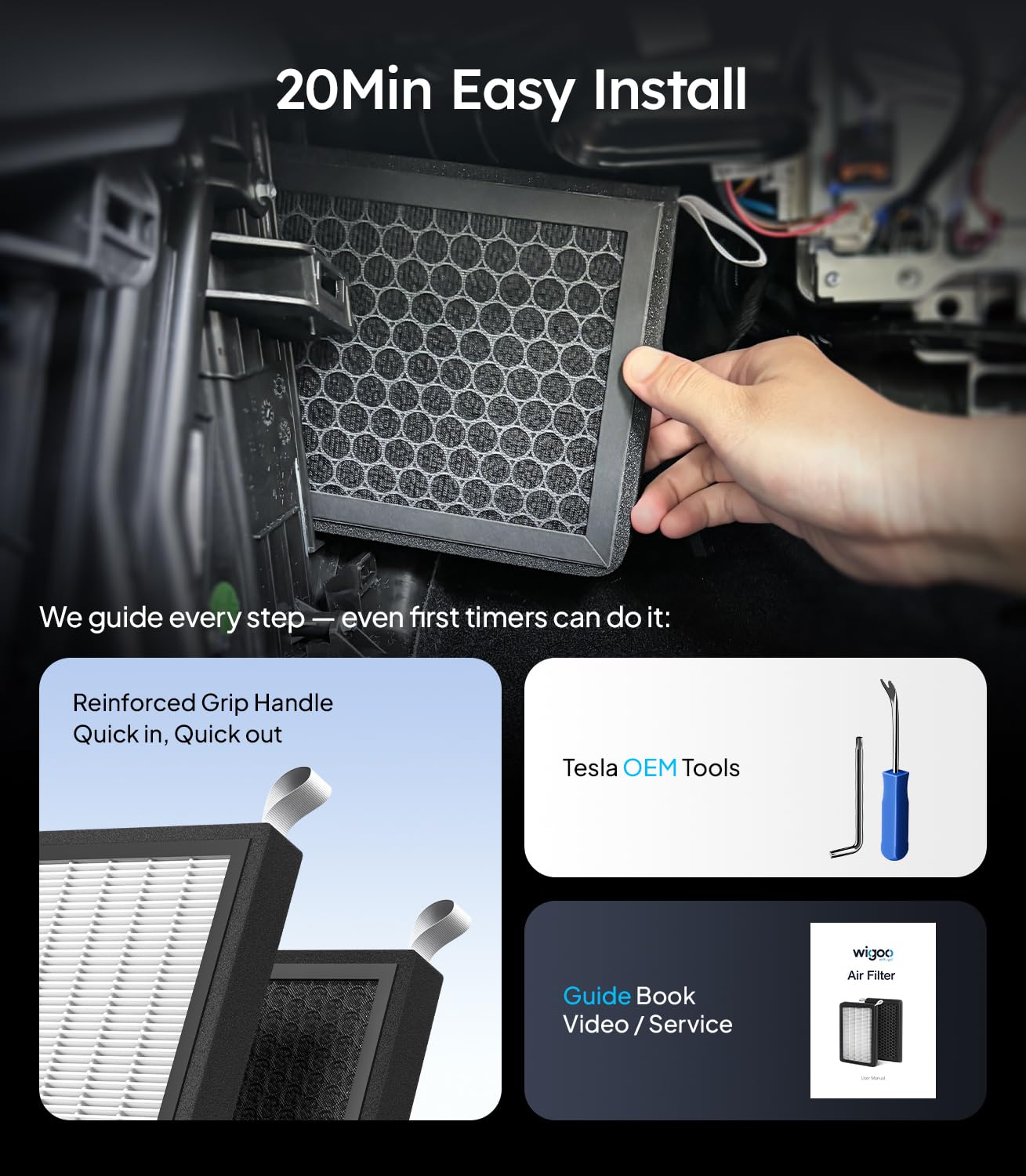 Wigoo open packaging showing two filters ready for easy annual replacement