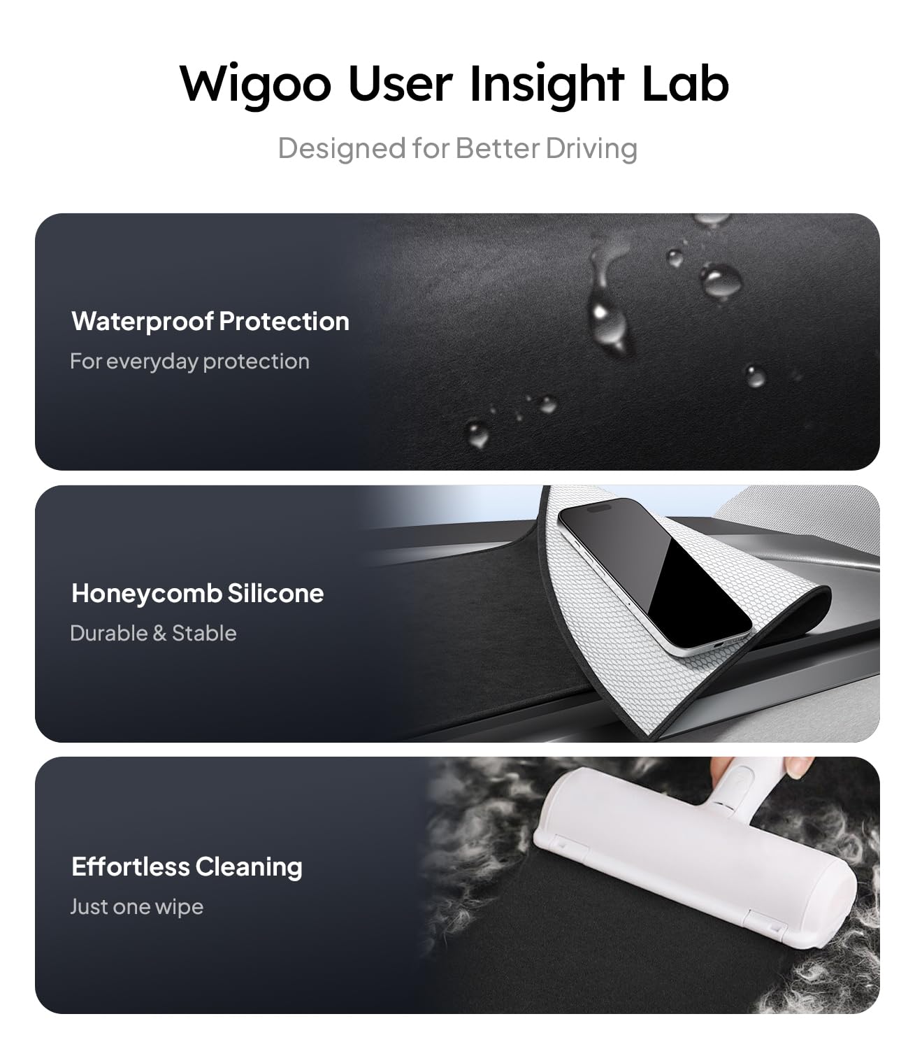 Wigoo size scale comparison on Model 3 Highland showing precise dashboard coverage